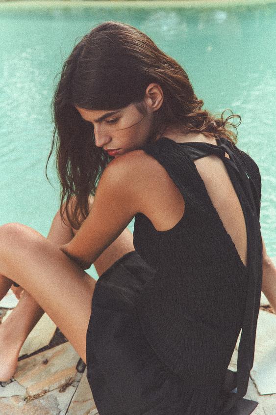 VESTIDO CURTO DE POPELINA COM BABADOS
