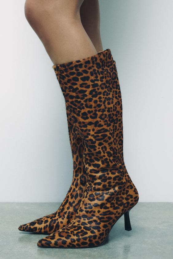 BOTA SALTO COURO ESTAMPADO ANIMAL