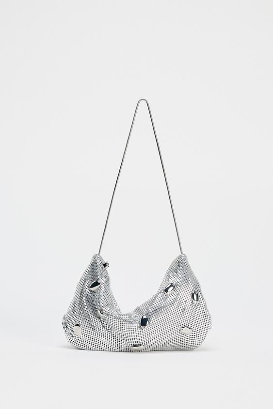 MINI SHOULDER BAG DE MALHA METÁLICA COM PEDRAS