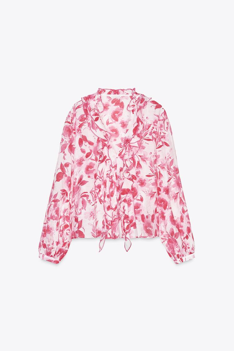 BLUSA ESTAMPADA COM BABADOS