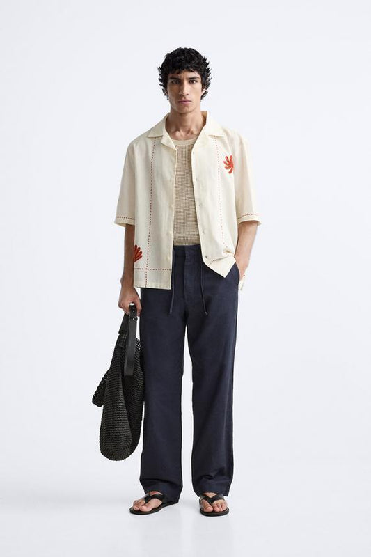 CAMISA DE ALGODÃO - LINHO COM BORDADOS