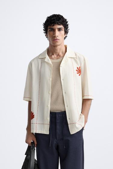 CAMISA DE ALGODÃO - LINHO COM BORDADOS