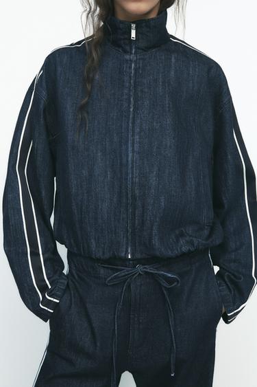 CASACO DENIM COM FAIXA COMBINADA
