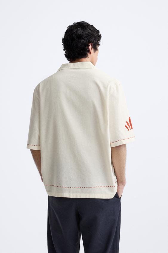 CAMISA DE ALGODÃO - LINHO COM BORDADOS