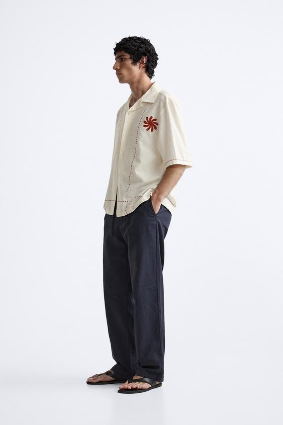 CAMISA DE ALGODÃO - LINHO COM BORDADOS