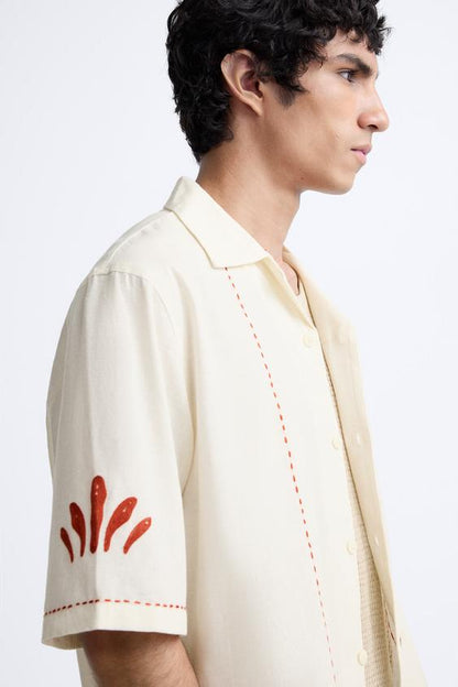 CAMISA DE ALGODÃO - LINHO COM BORDADOS