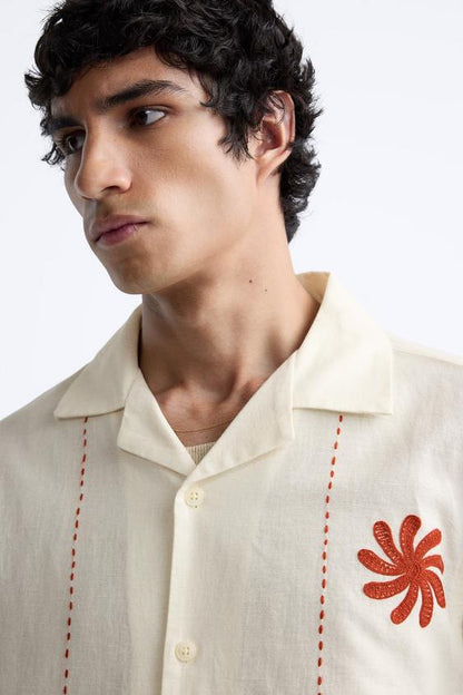 CAMISA DE ALGODÃO - LINHO COM BORDADOS