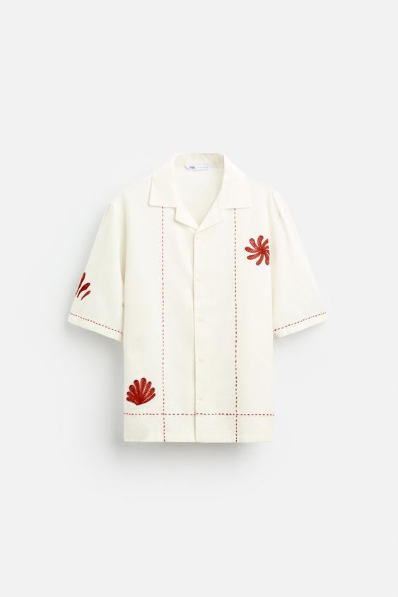 CAMISA DE ALGODÃO - LINHO COM BORDADOS