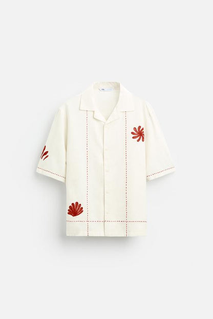 CAMISA DE ALGODÃO - LINHO COM BORDADOS