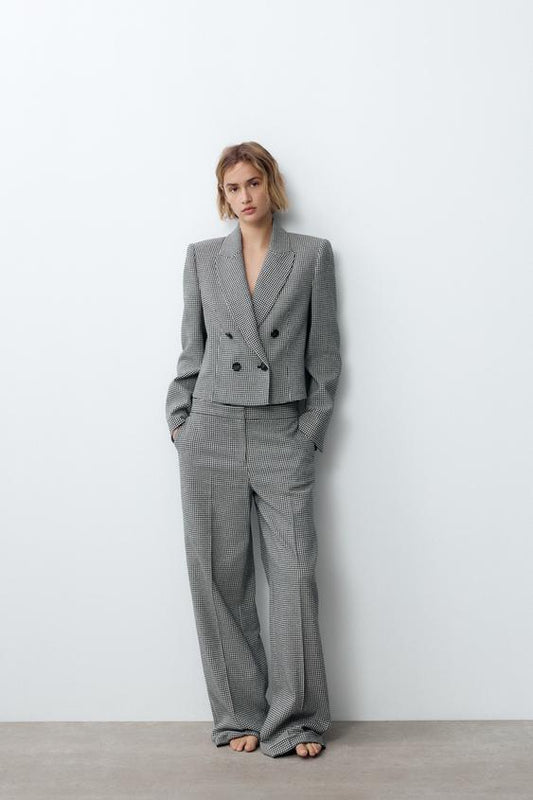 BLAZER CURTO CRUZADO PIED DE COQ