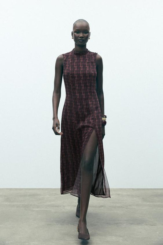 VESTIDO ESTAMPADO COM DETALHE ATRÁS
