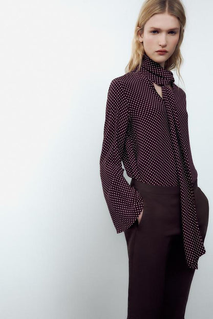 BLUSA ESTAMPADA COM LAÇO ZW COLLECTION