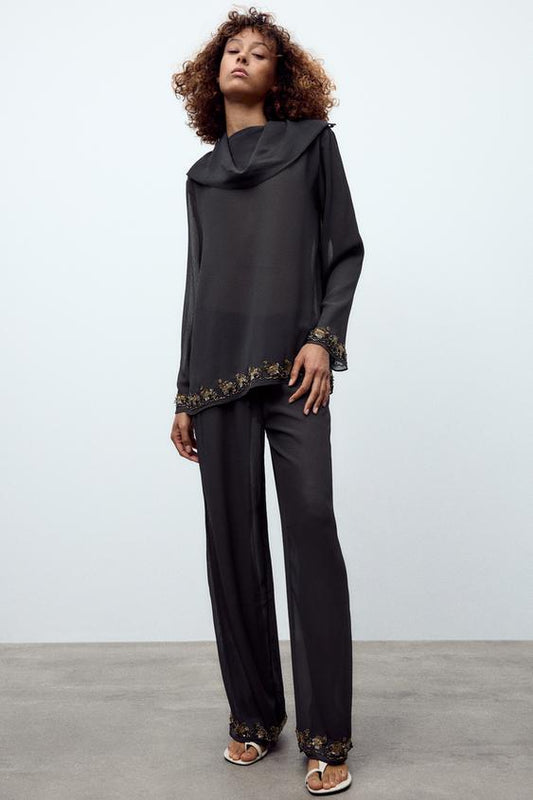 BLUSA FLUIDA COM MIÇANGAS ZW COLLECTION