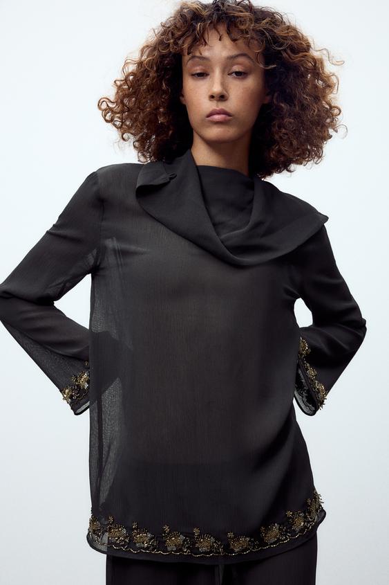 BLUSA FLUIDA COM MIÇANGAS ZW COLLECTION