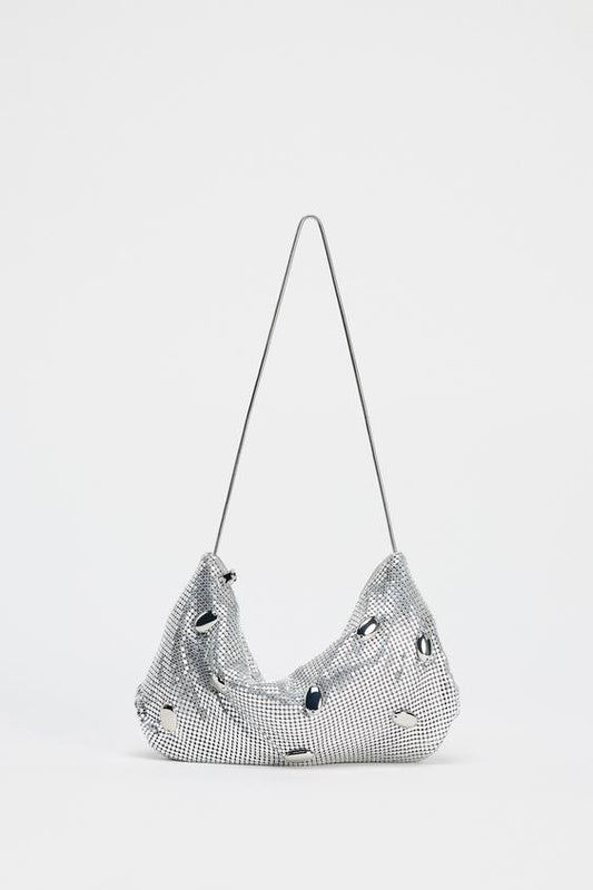 MINI SHOULDER BAG DE MALHA METÁLICA COM PEDRAS