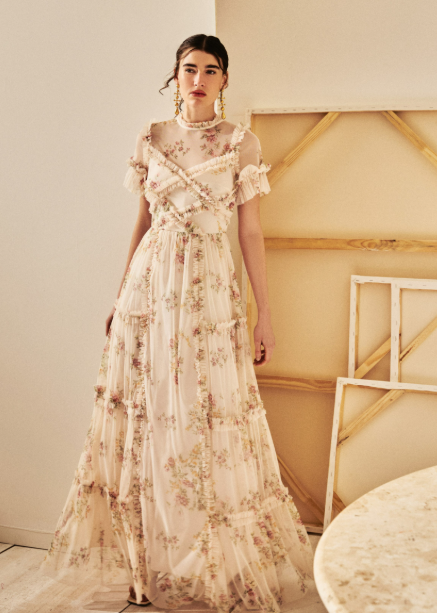 Vestido Tule Estampado Floral Adele Nude